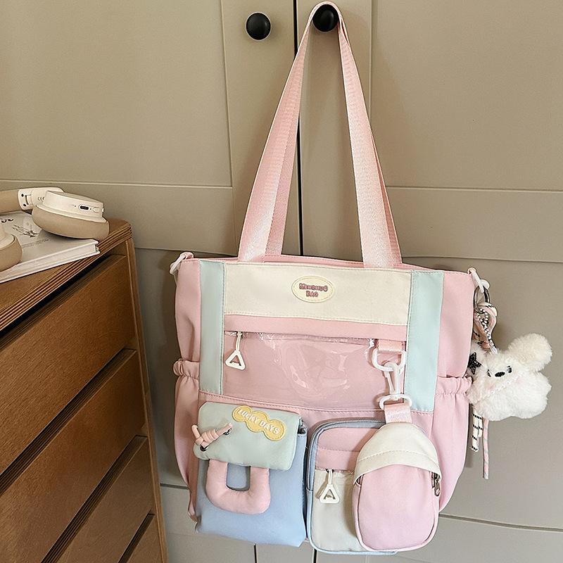 Schoolbag new Japanese ins fresh and sweet contrasting colors splicing bar pain bag girl junior high school students large capacity backpack