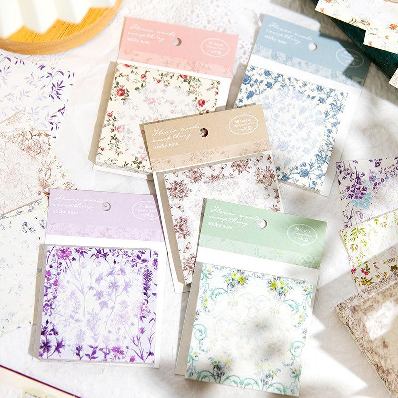 1pack/50Pcs European Floral Square Paper Vintage Art Style DIY Handmade Album Scrapbooking Decorative Paper Supplies