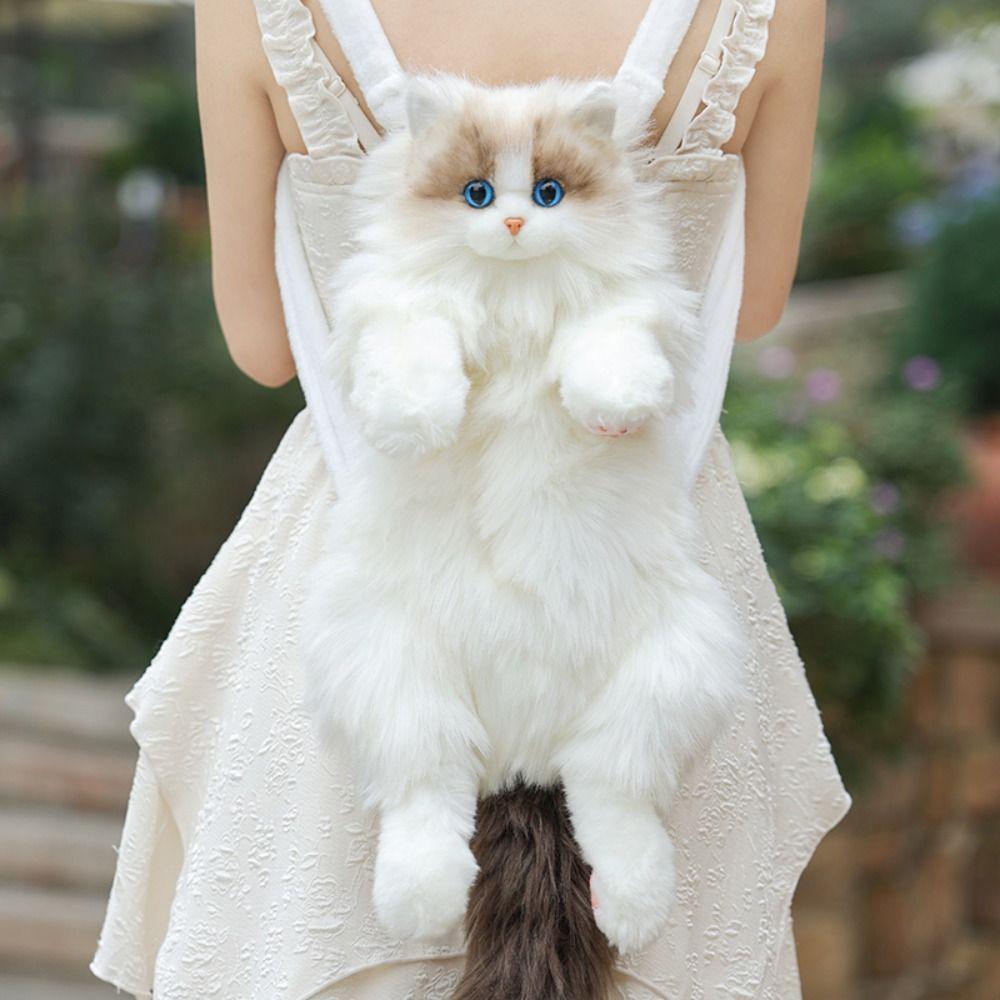 Stuffed Animals Cat School Bags Super Realistic Animals Plush Bag Plush CAT Backpack  Baby Bag