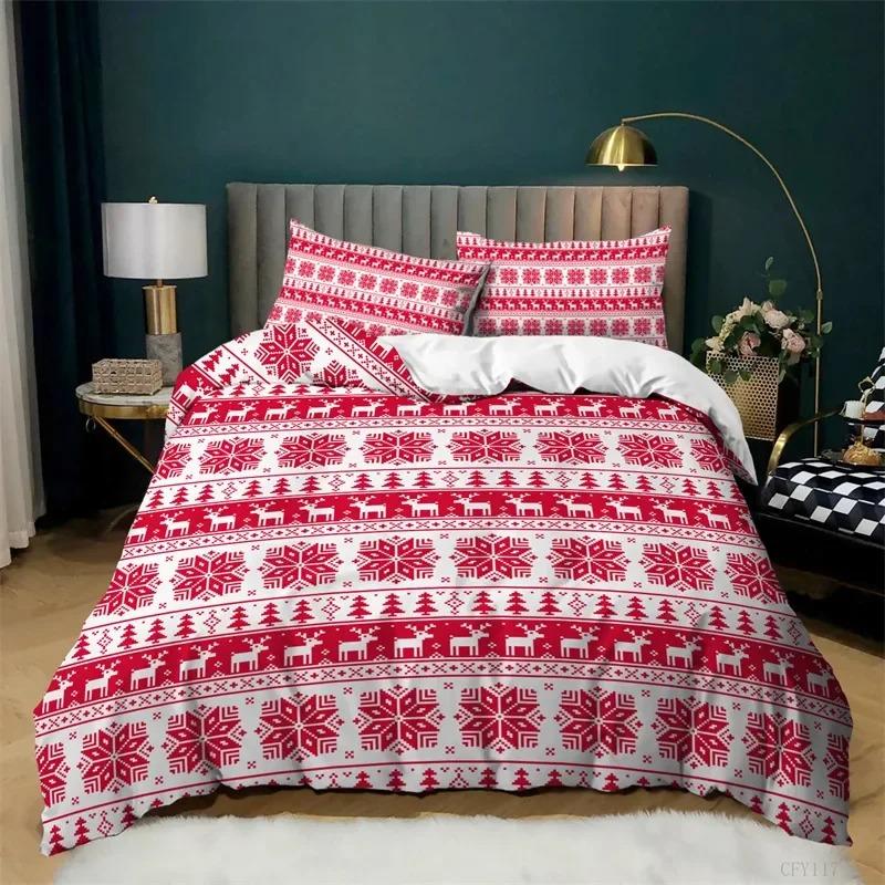 Christmas Deer Duvet Cover Santa Claus Bedding Set Full Queen Microfiber Comforter Cover With Pillowcases For Boys Girls Gifts