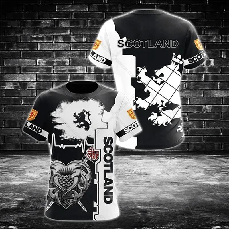 

Футболка мужская с флагом Шотландии, 3D-принт, шотландская национальная эмблема, топы, с коротким рукавом, с круглым вырезом, оверсайз, спортивная одежда, футболка, одежда S