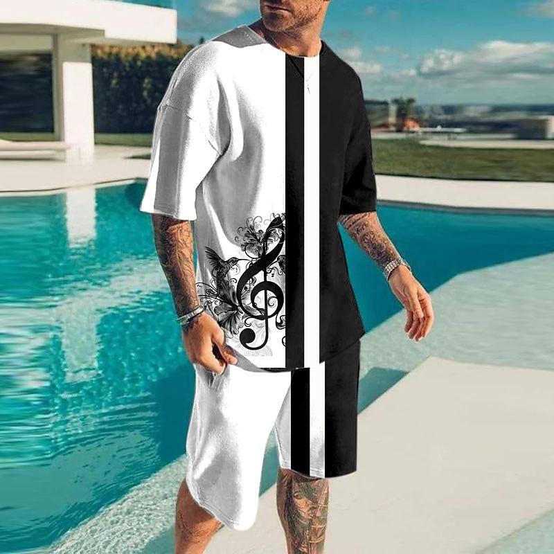 

Men s Graphic Musical Notes Tees sets Matching Sets Short Sleeve Short Pants Crew Neck Designer Casual Comfortable Outdoor S