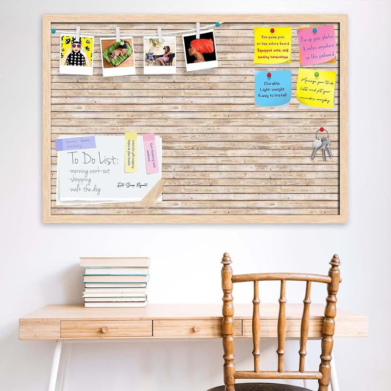 ArtzFolio Natural Texture | Bulletin Board Notice Pin Board | Vision Soft Board Combo with Thumb Push Pins & Sticky Note