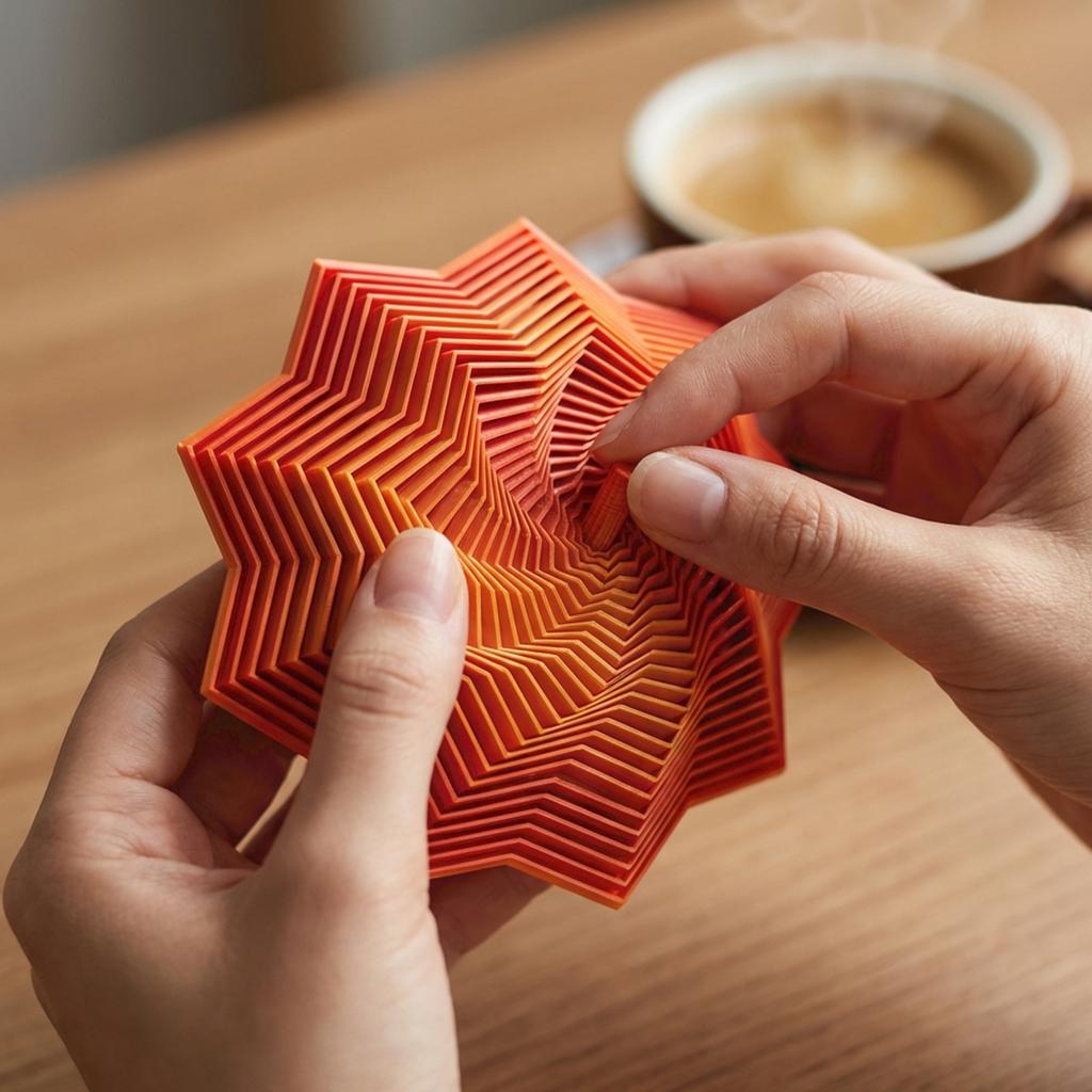 3D Printed, Foldable Polygonal Decompression Toy, Spiral Tower Irritating Star
