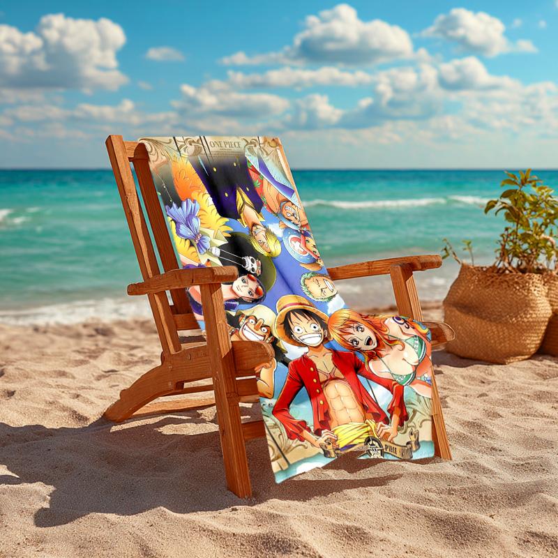 Classic Japanese element cartoon ONE PIECE Monkey D. Luffy beach towel outdoor camping vacation swimming beach towel outdoor absorbent bath towel Y5