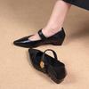 French pointed flat-soled medium-heeled versatile women's shoes 2025 autumn new shallow soft-soled one-word buckle strap work shoes