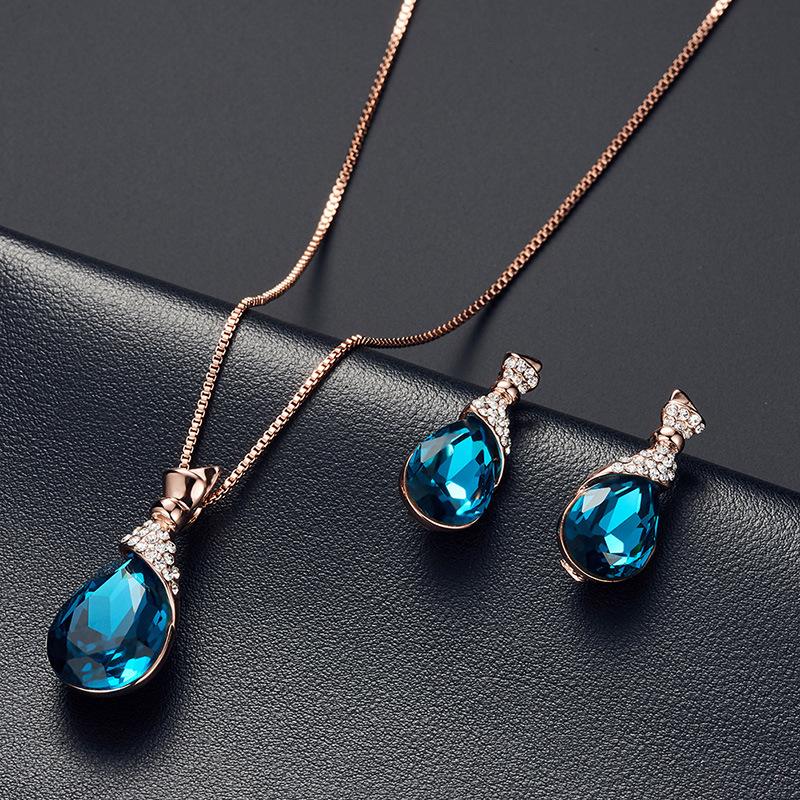 Rhinestone-Embellished Alloy Necklace & Earrings Wedding Set