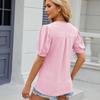Spring Summer Short Sleeve Blouses Solid V-neck Bubble Sleeve Loose Top for Women