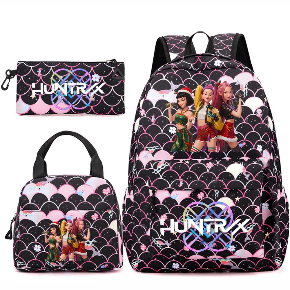3Pcs/set Christmas KPOP Printed Backpack Handbag Pencil Case for Teenger Student Girl Boy Schoolbag Kid Bookbag Large Capacity Travel Bag Gift
