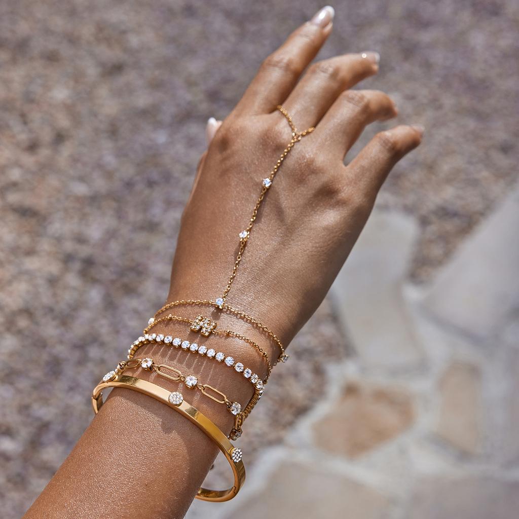 Youthway Minimalist Women Bracelet Gold Color Plated Stainless Steel Round White Zirconia Tennis Chain Jewelry Gift