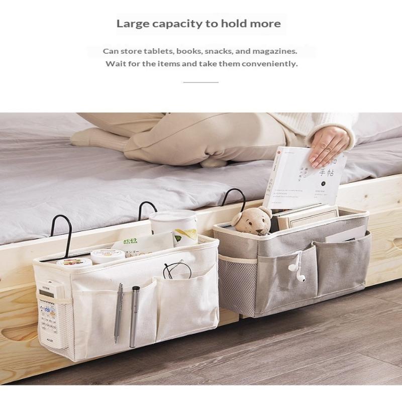 Bedside Hanging Organizer Multiple Pockets Durable Cotton Linen Large Capacity for Hospital Patient Bed Storage