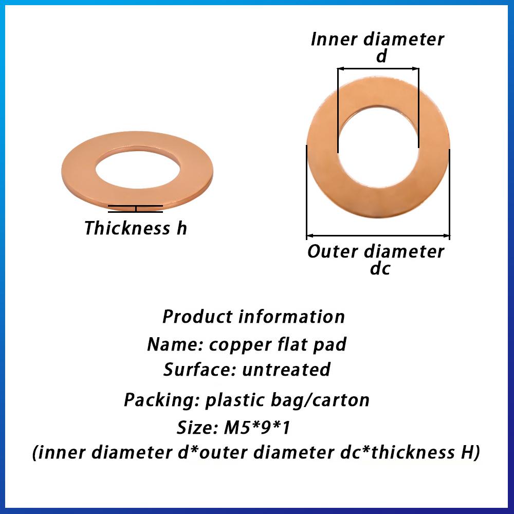 Solid Pure Copper Oil Sealing Washers DIN7603 Flat Gasket Sump Plug Seal Spacers M5 M6 M8 M10M12 M14 M16 M18 M20 M22 M24 M27 M34 Oil Drain Plugs 3