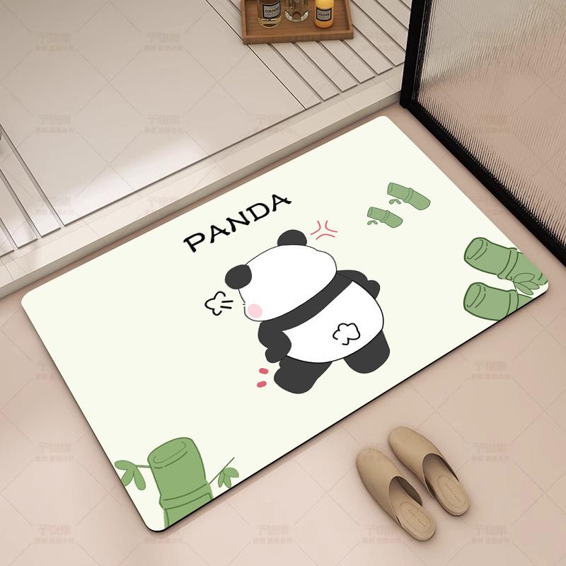 Panda Cartoon Kieselgur Saugmatte Badezimmerbodenmatte Toilettentürmatte Rutschfeste Fußmatte Eingangstürmatte