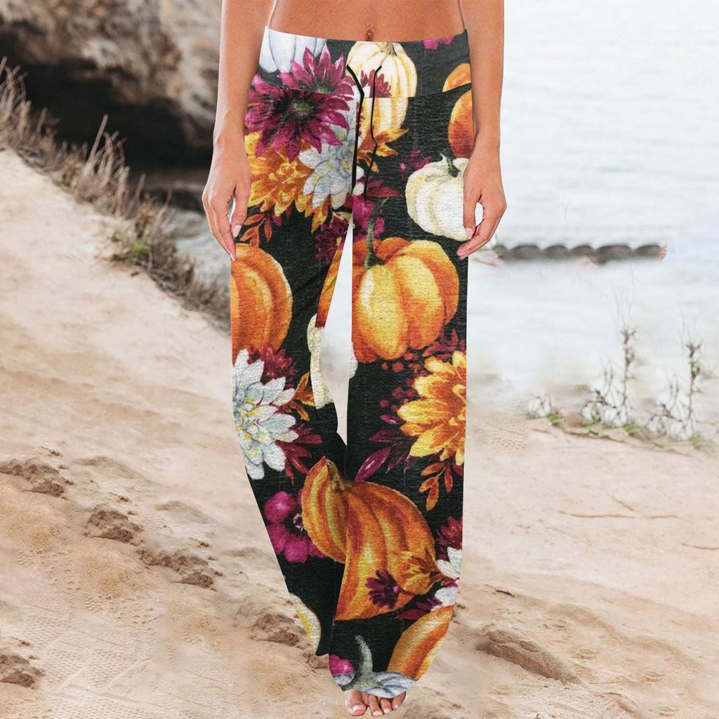 Women's Comfy Pajama Pants Halloween Print Drawstring Wide-leg Pants