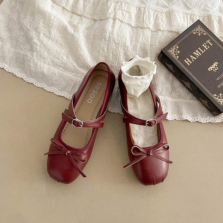 Soft leather version bow flat-soled small leather shoes women's 2025 spring new spring with skirt soft-soled Mary Jane single shoes