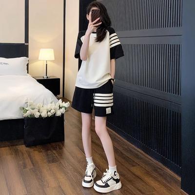 Women's Summer Sports Casual Fashion Loose Slim Tops and Shorts Two-piece Set