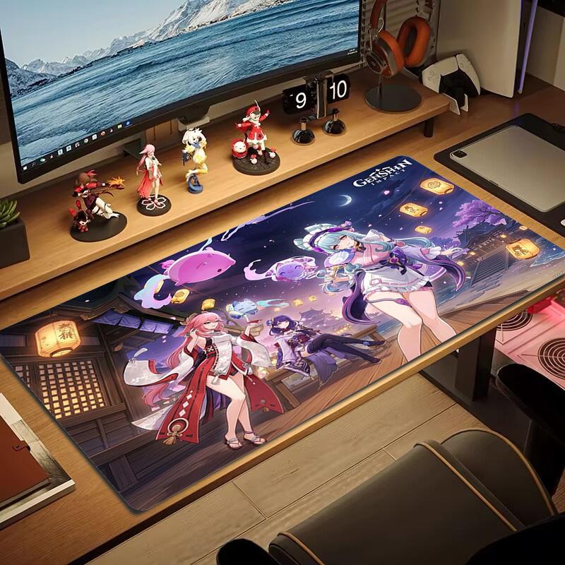 Genshin Impact Poster Farbe Mauspads Großes Gaming-Tischkissen Rutschfestes Laptop-Tablet Großes Mauspads XXL Matte Mini-PC-Spielmatte Mit Verriegeltem Rand
