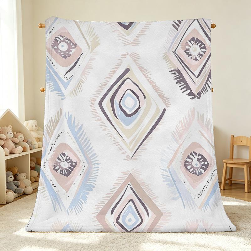 Geometric No-Shed Flannel Blanket Soft Warm Multi-Use Throw for Home, Couch, Bed, Nap, Christmas & Halloween
