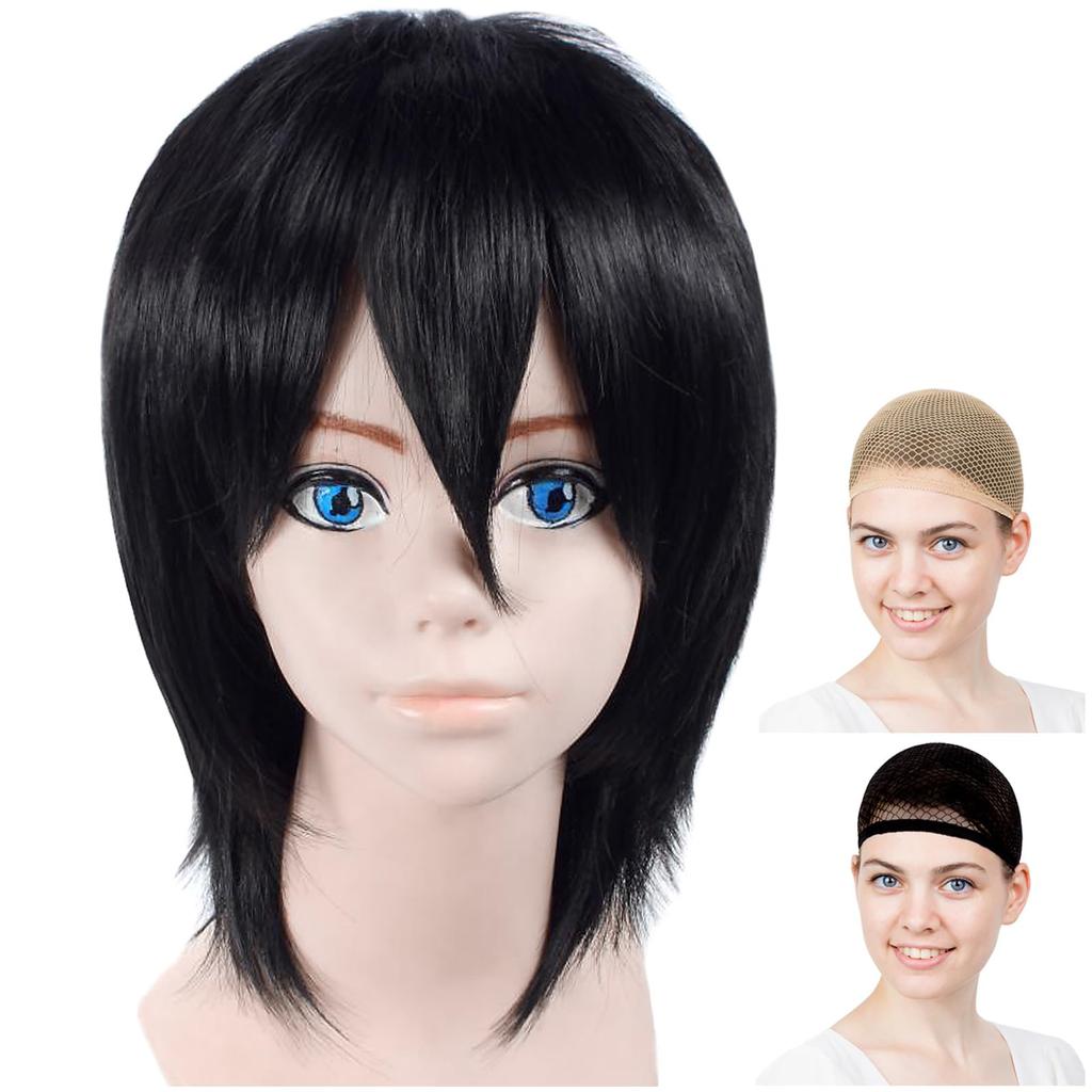 CaseEden Cosplay Wig Premium Cool Short Black Hair 6082