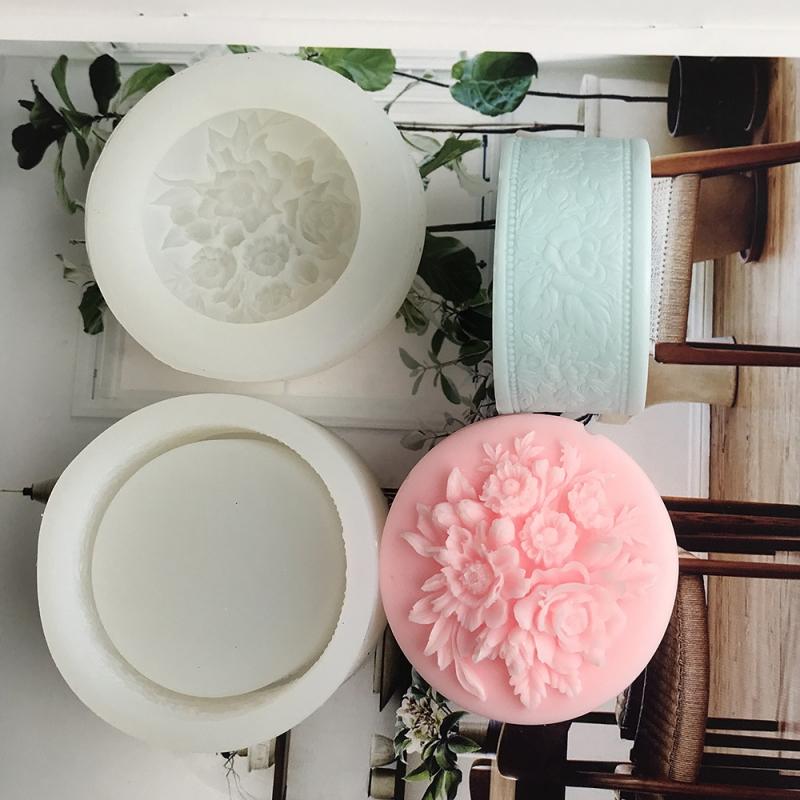 Round Flower Shape Plaster Storage Box Silicone Molds Mini Candle Cup Storage Jar Home Decoration Mold