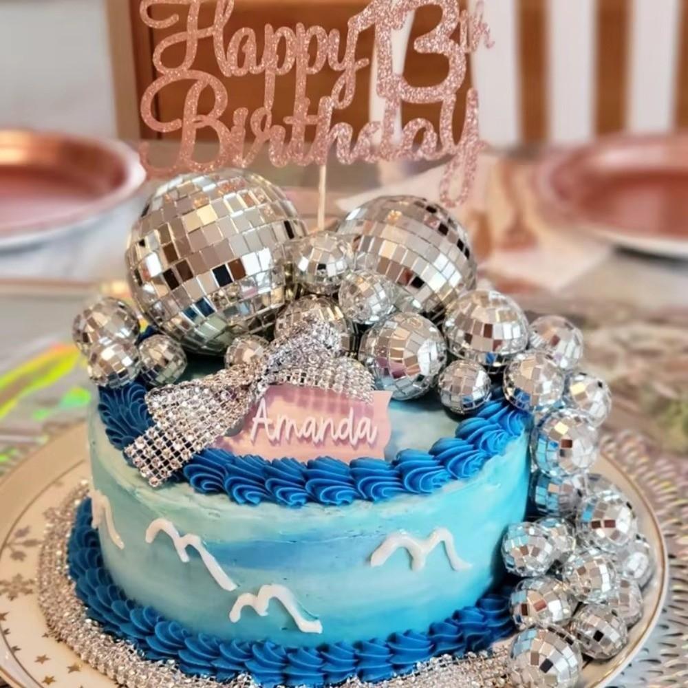 Retro Disco Ball Cake Toppers 70s 80s Style 3cm Disco Mirror Ball With Wooden Stick Baking Birthday Decor Supplies