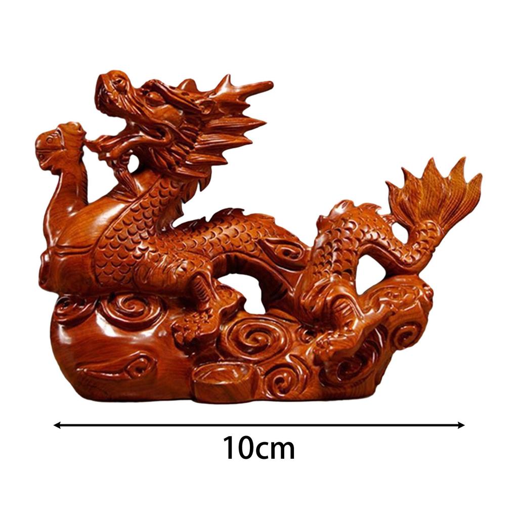 Wooden Carving Chinese Dragon Figurine Fengshui Decoration 3.9inch Long Souvenir Spring Festival for Desktop Decor Lifelike
