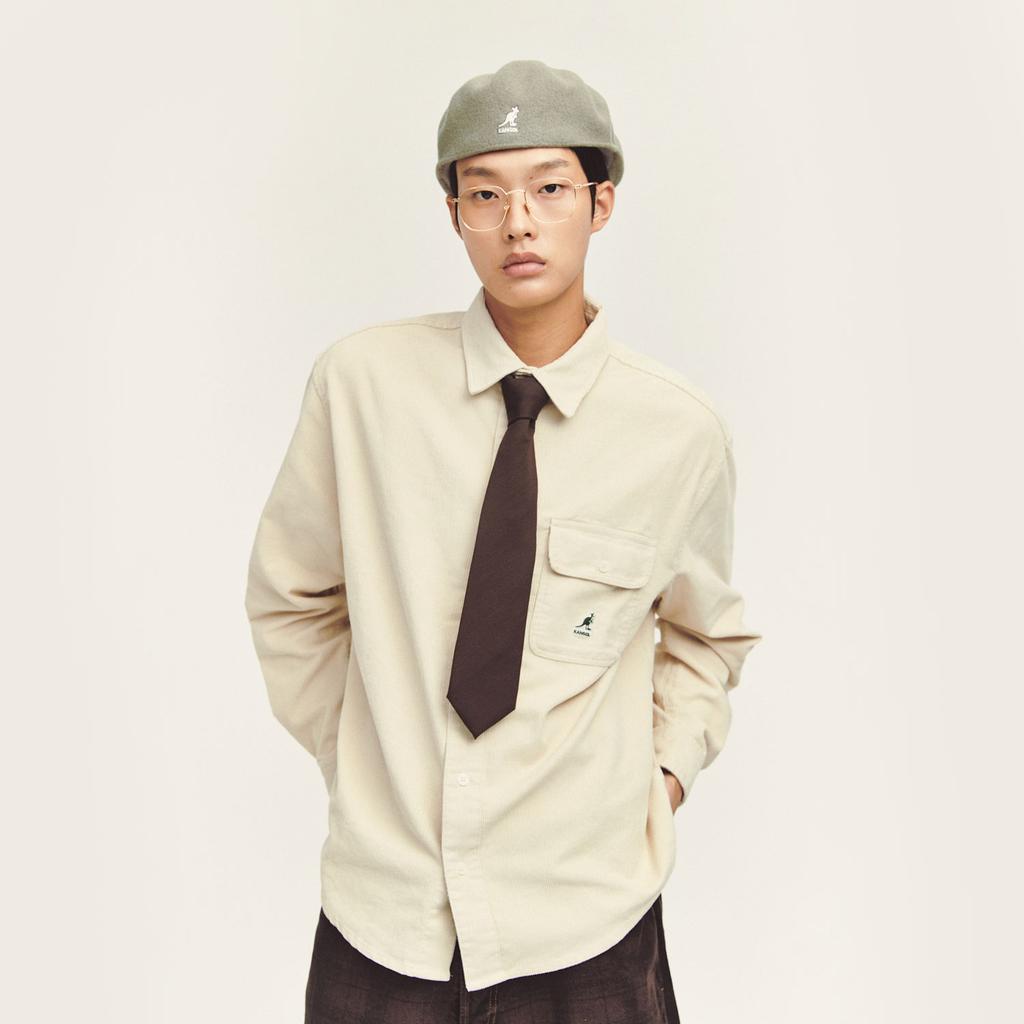 KANGOL Classic Logo Corduroy Shirt 7060 Ivory