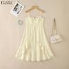 ZANZEA Women Casual Sleeveless High Low Hem Ruffles Straps Tank Tops Camisoles