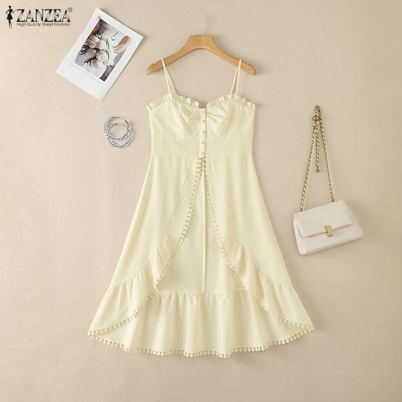 ZANZEA Women Casual Sleeveless High Low Hem Ruffles Straps Tank Tops Camisoles