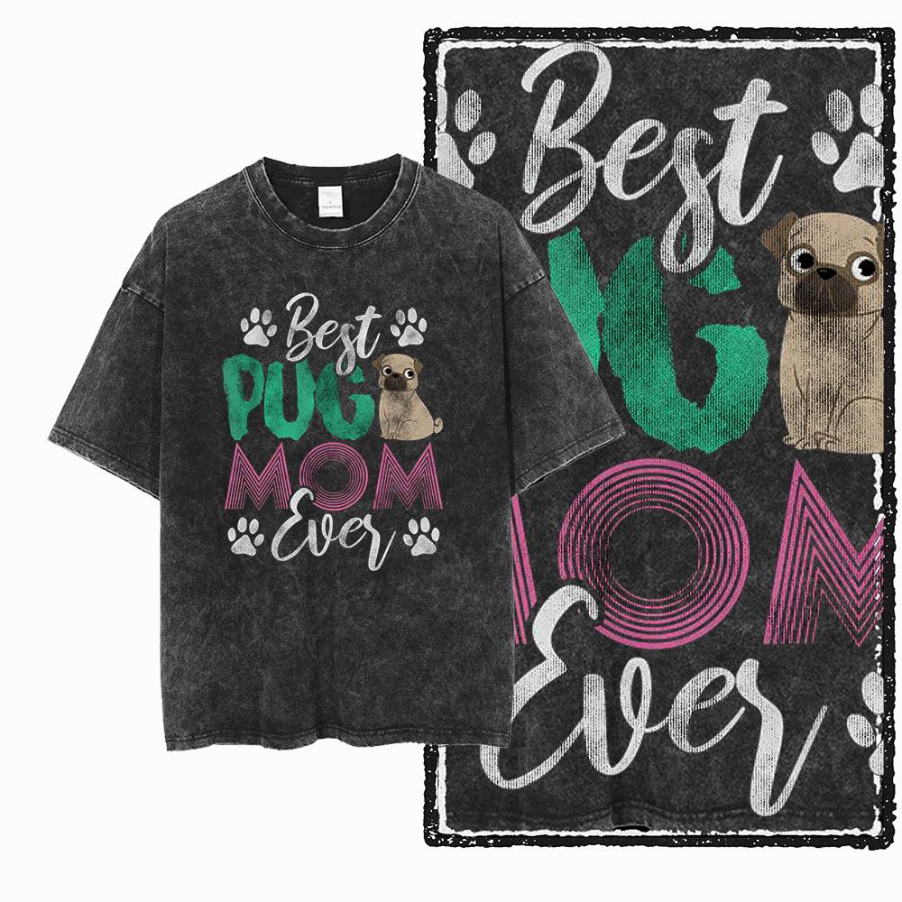 Dog Print Vintage Streetwear Washed Distressed Big Size Black Cotton Unisexs TShirt G S