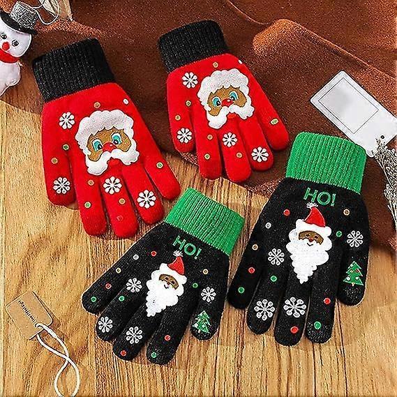 Christmas Gloves Full Finger Elastic Santa Claus Touchscreen Snowflake Weather Thermal Washable Gloves for Cold Red
