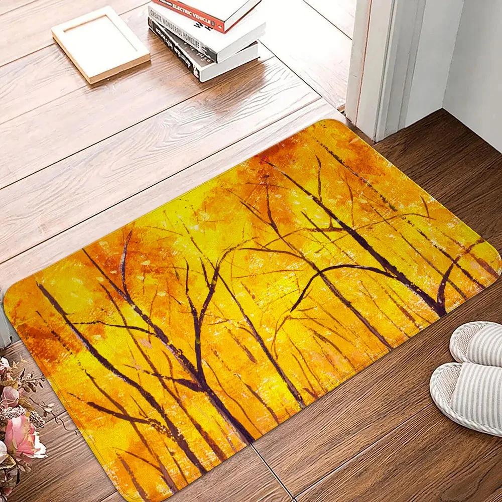 Maple Leaf Doormat Fall Botanical Maple Leaves Carpet Non Slip Autumn Leaves Print Bath Rug Entry Rugs for Bedroom Kitchen Decor