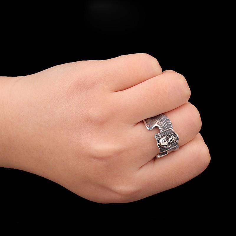 Adjustable Skull Ring Men Women Vintage Punk Gothic Finger Handmade Copper Plated Statement Jewelry