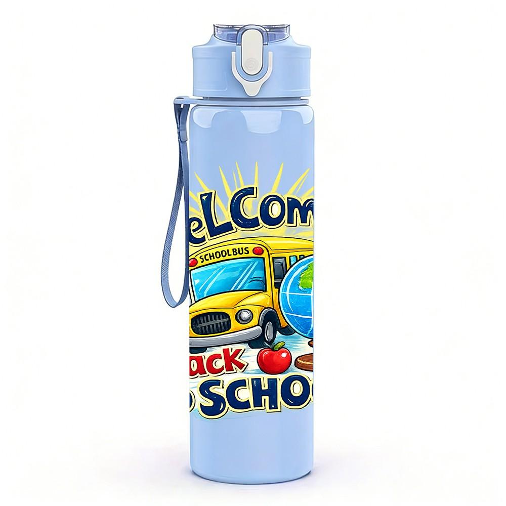 1PC Welcome Back To School Theme 750ml Color Plastic Sports Water Bottle Leakproof Flip Straw Lid Suitable for Sports Office Home Use