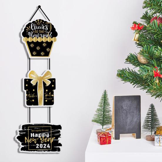 3ks 2024 Dveřní plaketa na Silvestrovský večírek se závěsným lanem Vytvořte slavnostní atmosféru Jemné zpracování Dveřní cedule