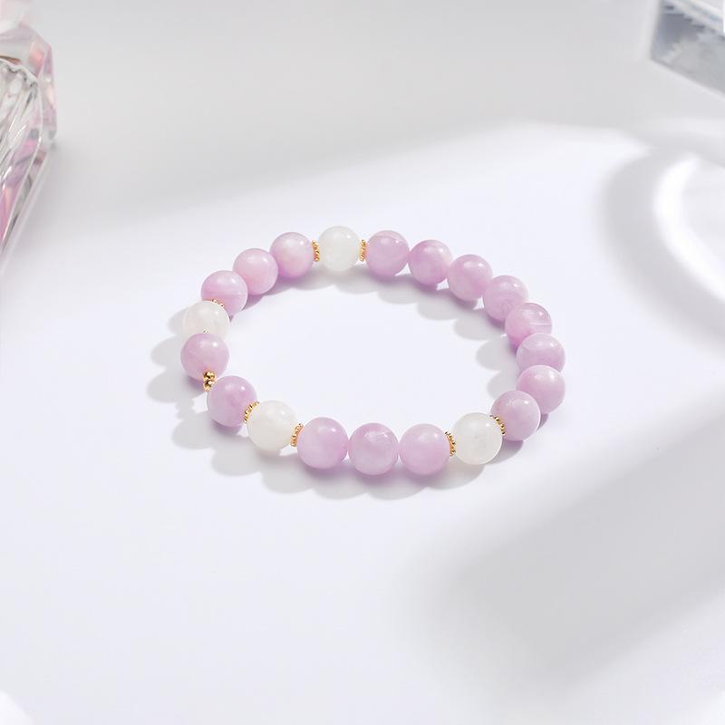 Natural Crystal Bracelet Women'S Round Beads 8Mm Beads Beaded Purple Lithium Moonstone Bracelet Diy Jewelry
