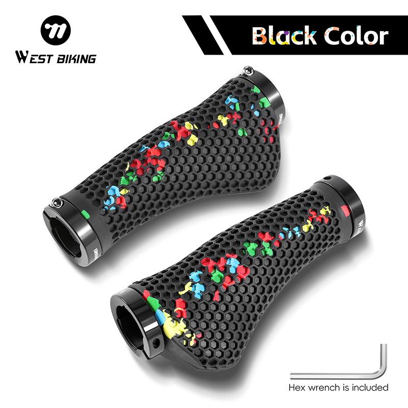 WEST BIKING Bike Grips 3D Honeycomb Cushioning Ergonomic Anti-slip Aluminum Locking Ring Universal Waterproof MTB Bike Comfortab