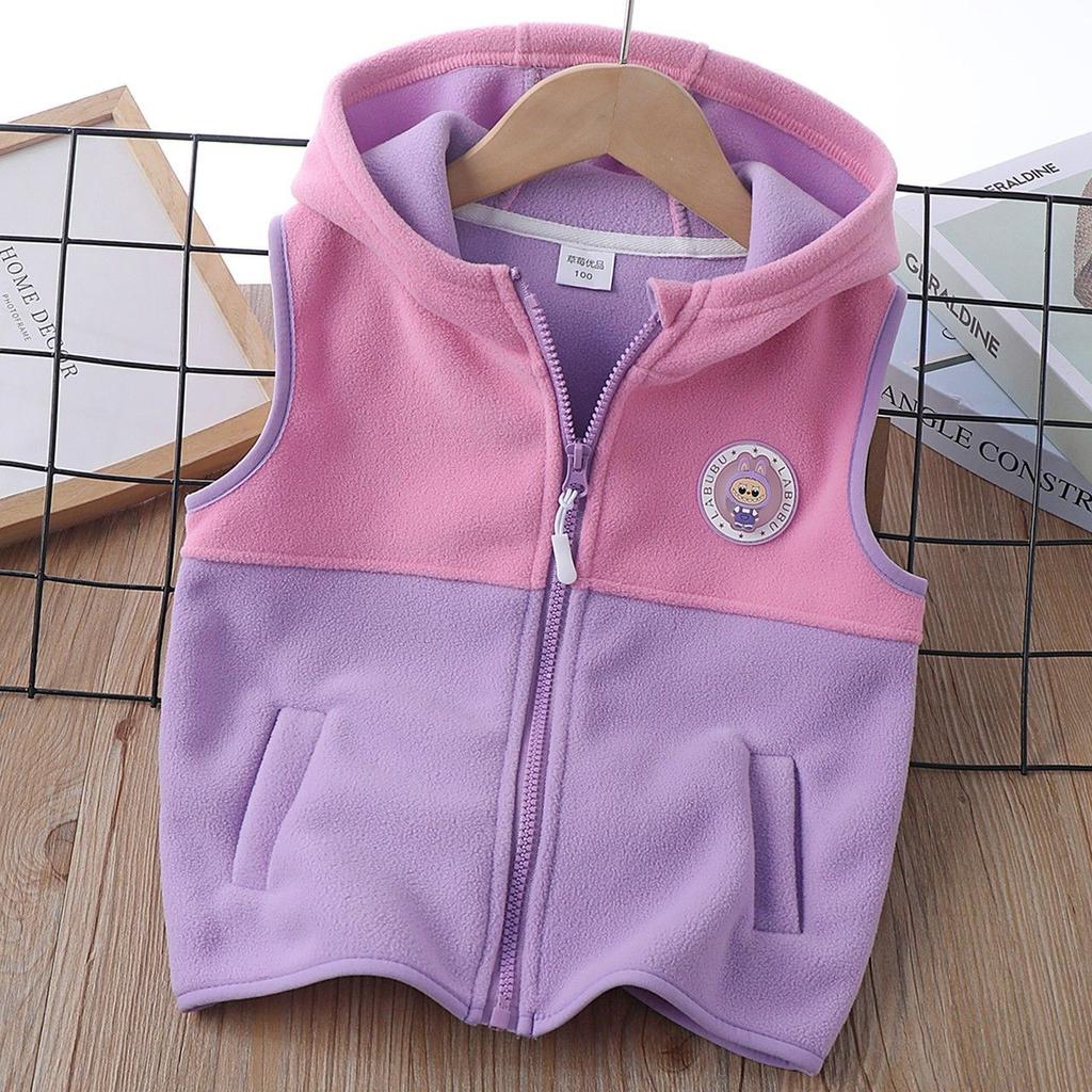 Children Polar Fleece Hooded Vest for Kids Zipper Warm Waistcoat Baby Boys Girls 2-10 Years Outerwear