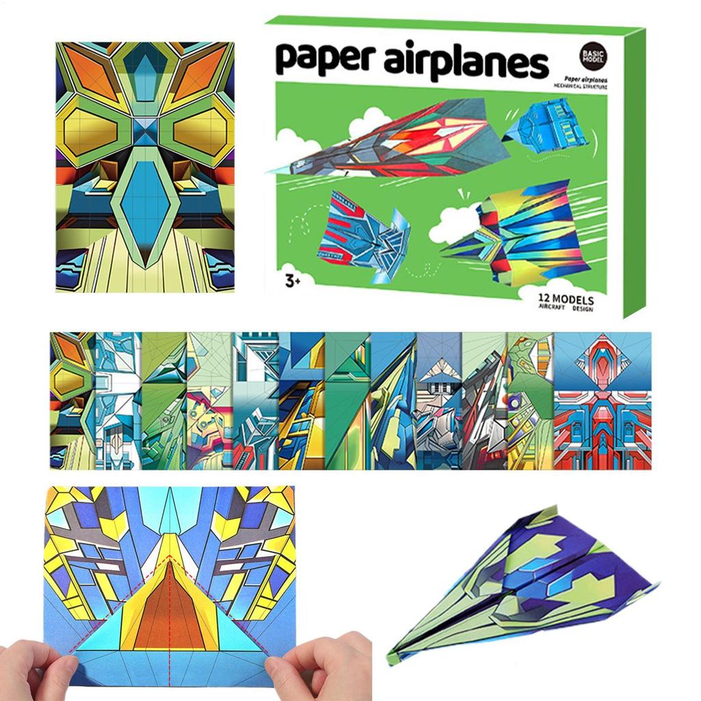 Paper Airplane Colorful Toys with 12 Patterns Creative Plane Paper Activity Books for Teenagers Educational Activities Xmas Gift