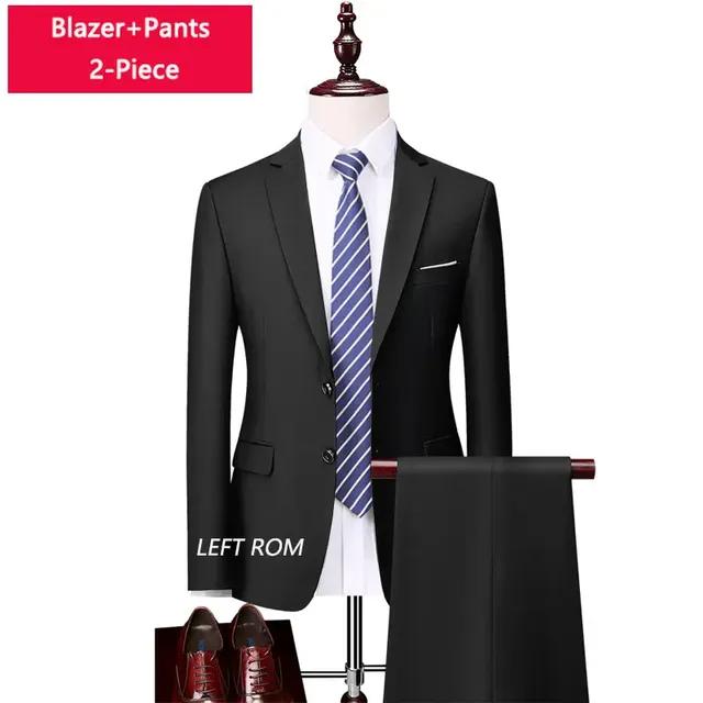 ( Jacket + Vest + Pants ) Boutique Pure Color Mens Business Formal Suit 3Piece Set