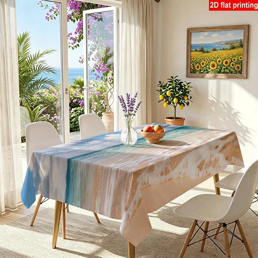 Beach wave pattern tablecloth, coastal seaside design tablecloth, suitable for family dining, yzb