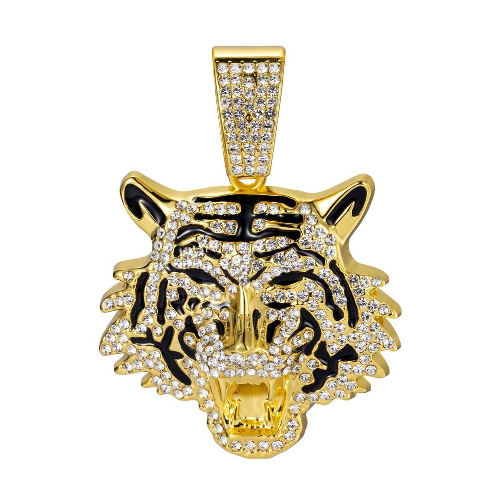 Cuban Alloy Full Diamond Tiger Head Pendant Hip Hop Street Style Jewelry
