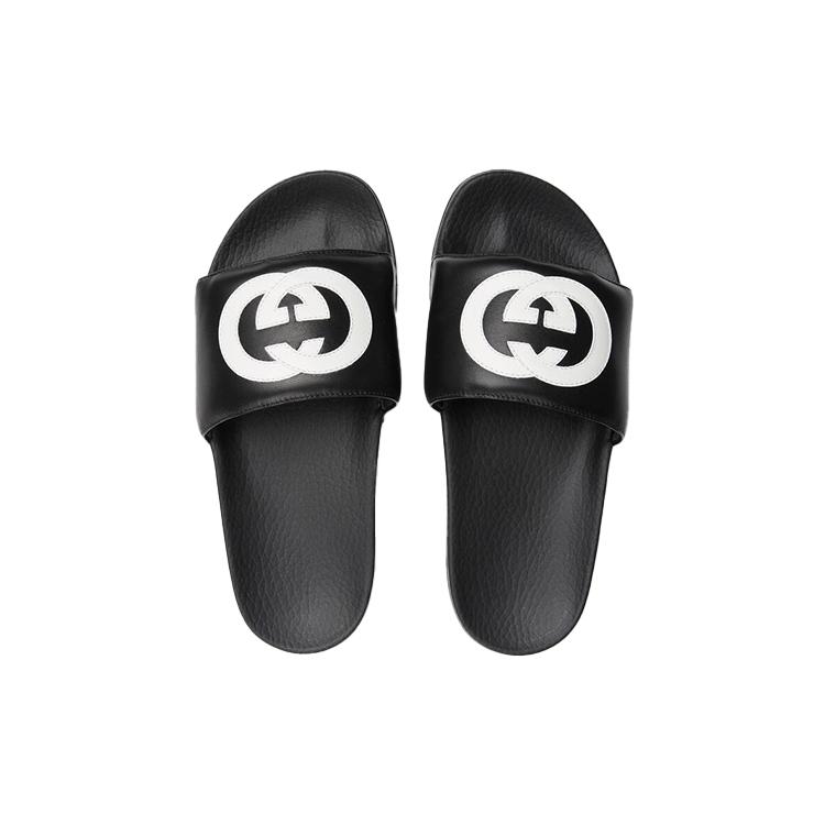 Gucci Womens Slide 'Interlocking G - Black White' (women's sizes) Black / White Slide Slippers 645770 0R0F0 1071