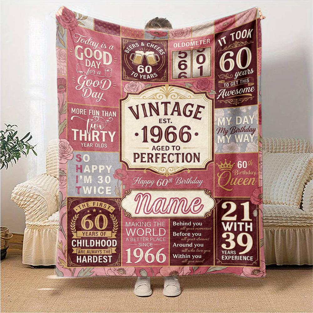 Vintage Anniversary Celebration Customize Your Name Blanket Soft Cozy Perfect For Sofa Couch Office Bed Picnics Ideal For All Seasons Modern Style