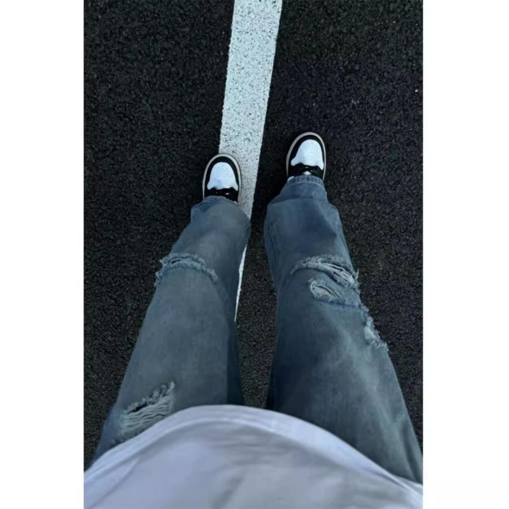 Ground and ripped retro jeans European and American hiphop fried street pants men's niche design casual pants trendy brand