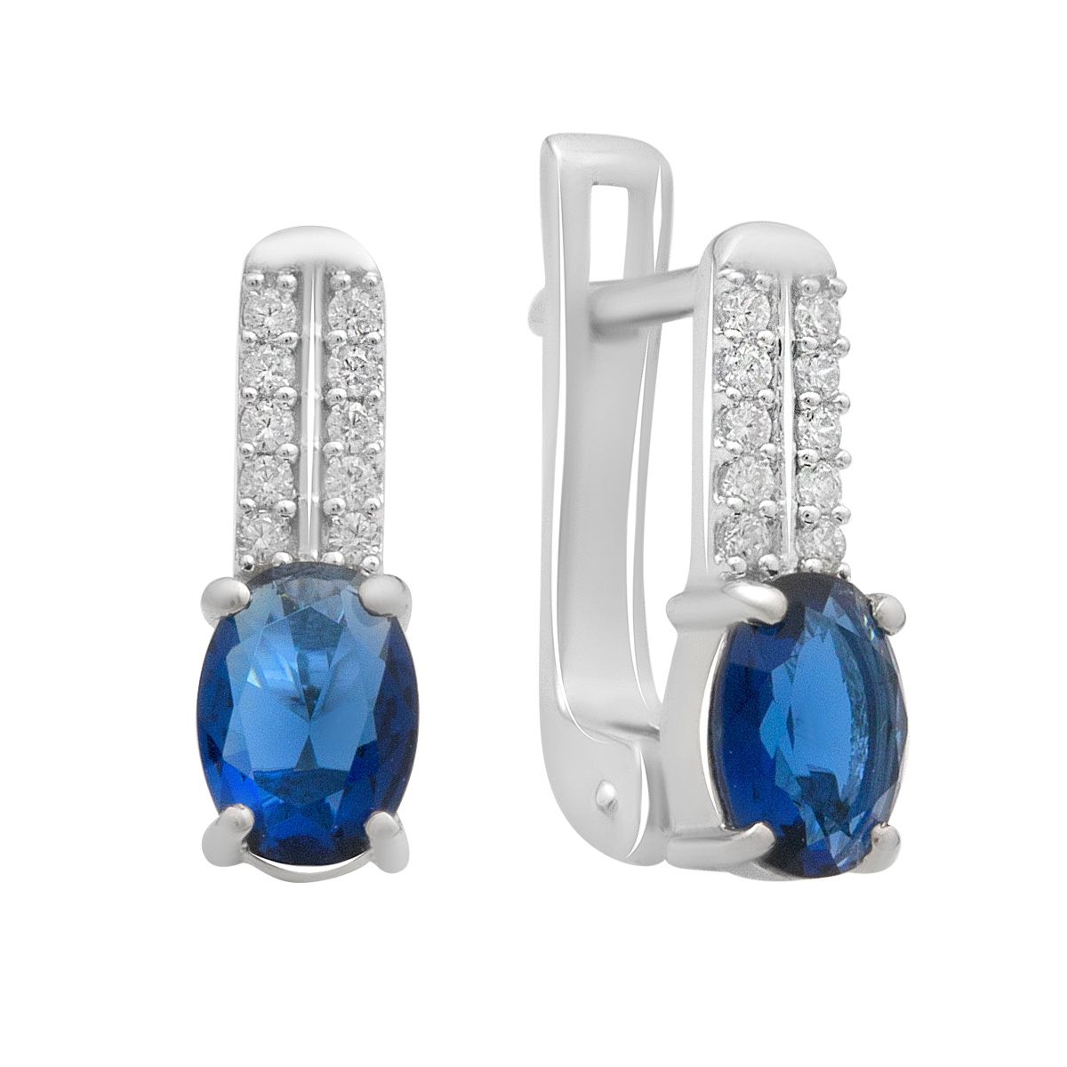 

Серебряные серьги с сапфиром nano 1.413ct, фианитами (2195160) синій