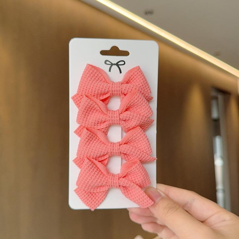 4PCS Soft Cotton Bow Hairpin Girl Sweet Plaid Design Hairpin Color Block Delicate Hairgripe Barrettes Kawaii Child Accessories