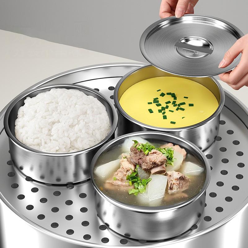 1 stk Rustfritt Stål Dampet Eggskål Ramen Ris Fruktsalat Gryteskåler Med Lokk Suppekopp Matbeholder Utendørs Servise