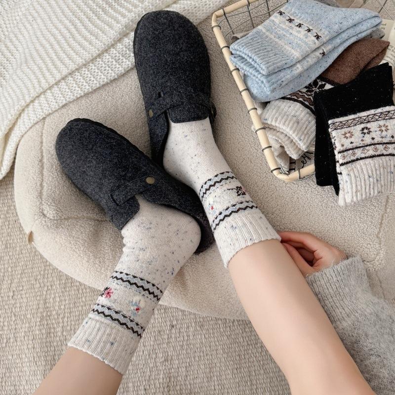 Dot Yarn Wool Socks Women Elk Warm Socks Warm Wool Pile Socks Black