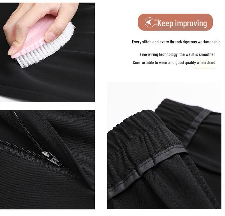 Women's High-Waist Black Pear-Shaped Pants - Plus Size, Slim, Straight, Wide-Leg, Spring/Summer Casual Wear